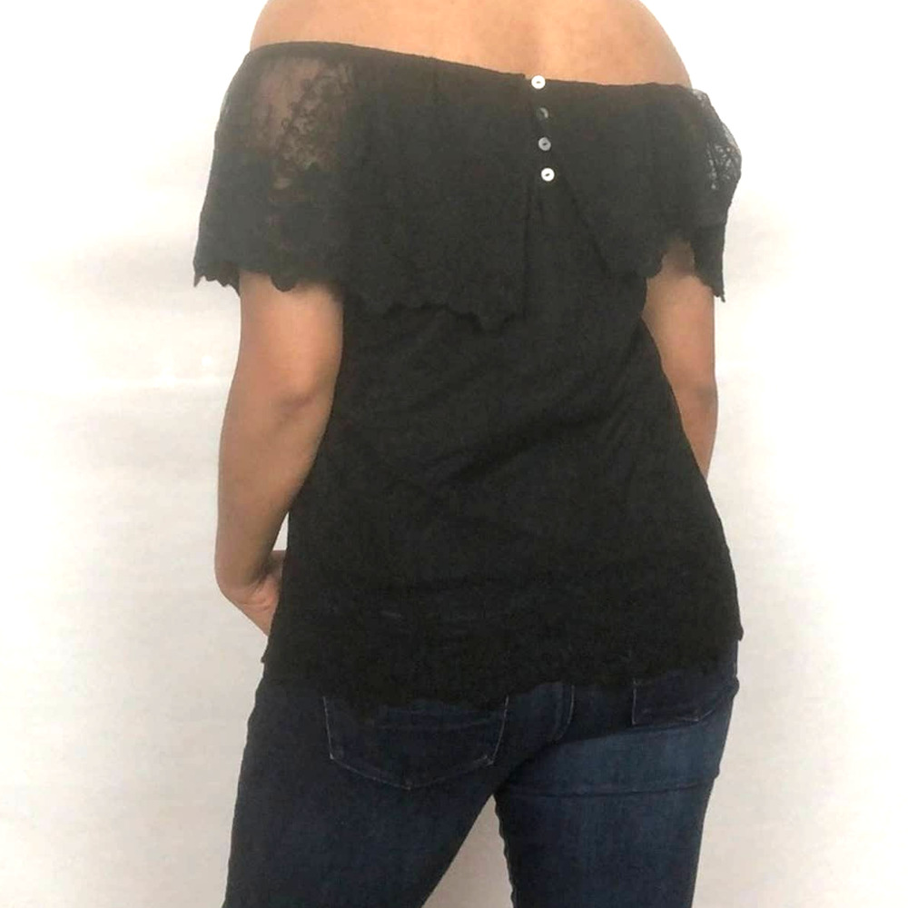 Chaser Lace Flouncy Off The Shoulder Top Black‎ - Picture 4 of 7